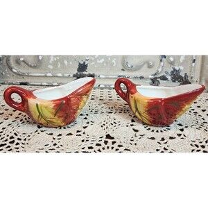 Set of 2 Miniature Gravy Boats Fall Autumn Leaves Thanksgiving